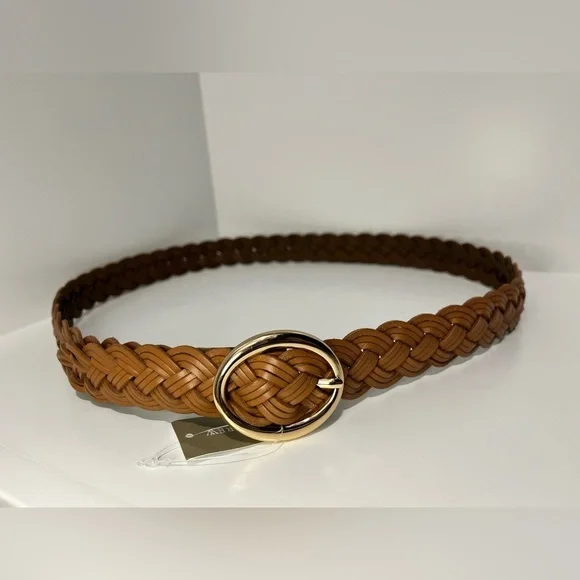 J. Crew Braided Italian leather Brown Belt with Gold Buckle CG072 $90 - Picture 4 of 9
